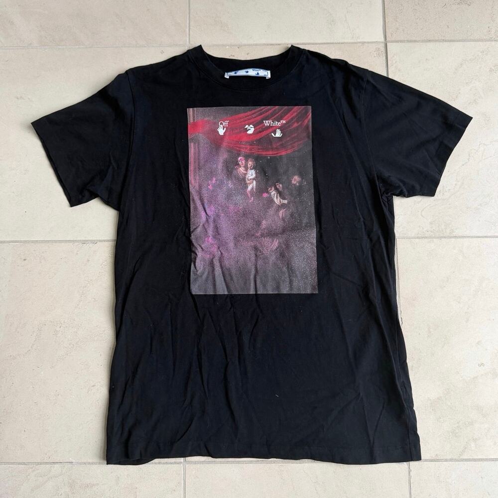 Off-White Caravaggio Arrow T-Shirt XL Black Pink Graphic Tee Virgil Abloh
